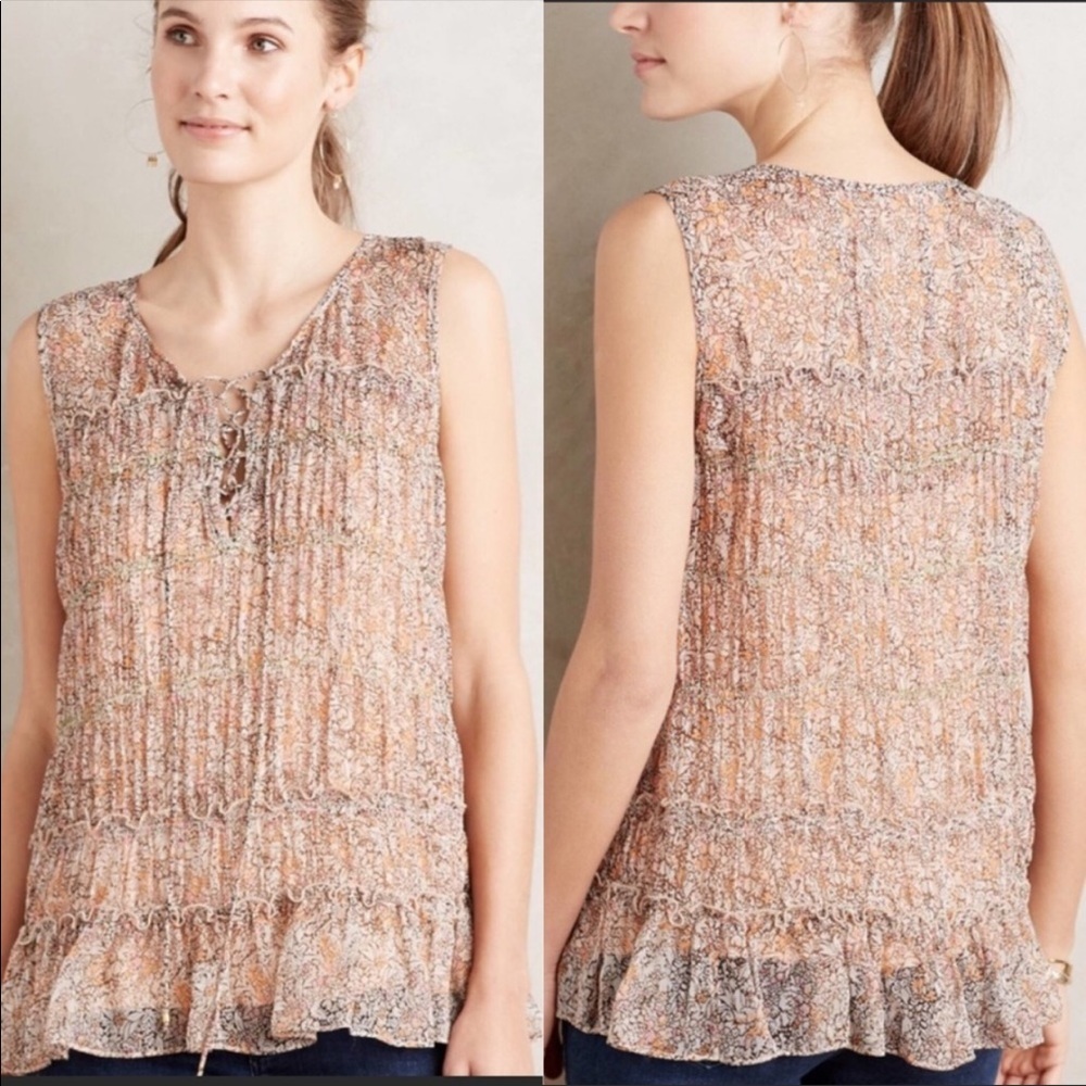 Anthropologie Floreat Calla Floral Lace Up Tank 0